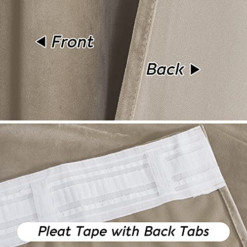 Image of RYB HOME Camel Beige Velvet Curtains with Hook Tape, Extra Wide Thermal Insulated Privacy Protect Decorative Drapes for Living Room, W 62 x L 96 inches, 2 Panels Set | Thermal Insulated, Privacy UV Heat Blocking, Back Tab, Room Divider for Space Separation, W62 x L96, Stone Blue, 2 Panels