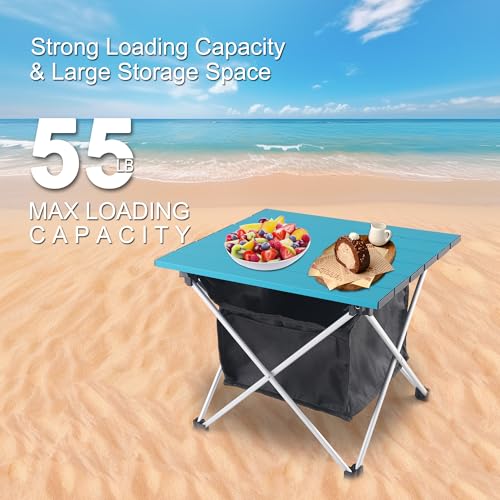 Image of Grope Portable Camping Table Ultralight Aluminum Camp Table with Storage Bag,Beach Table for Sand with Carrying Bag,Prefect for Outdoor,Picnic,BBQ,Cooking,Festival (Blue with Storage Bag, Small)