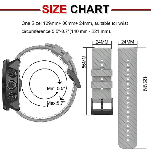 SeaFicco 24MM Silicone Watch Strap Compatible for Suunto 9 /Suunto 9 Baro/Suunto 7 /Suunto D5 /Suunto Spartan Sport Wrist HR Replacement Watchband Sports Fitness Watch Band (Gray) - Image 3