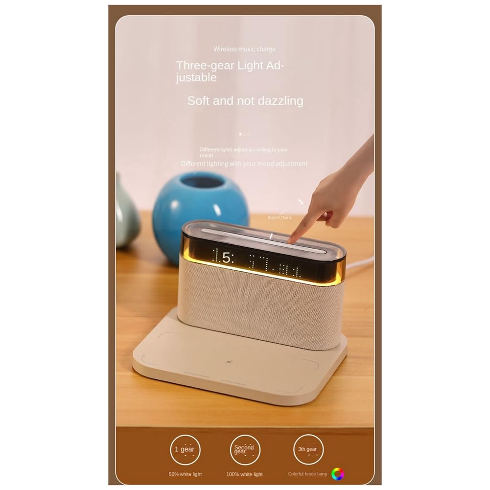 Regolazione Luce Notturna Ricarica Wireless con Sveglia Digitale LED Touch Lampada Da Comodino Luminosità Regolabile Nero Durevole