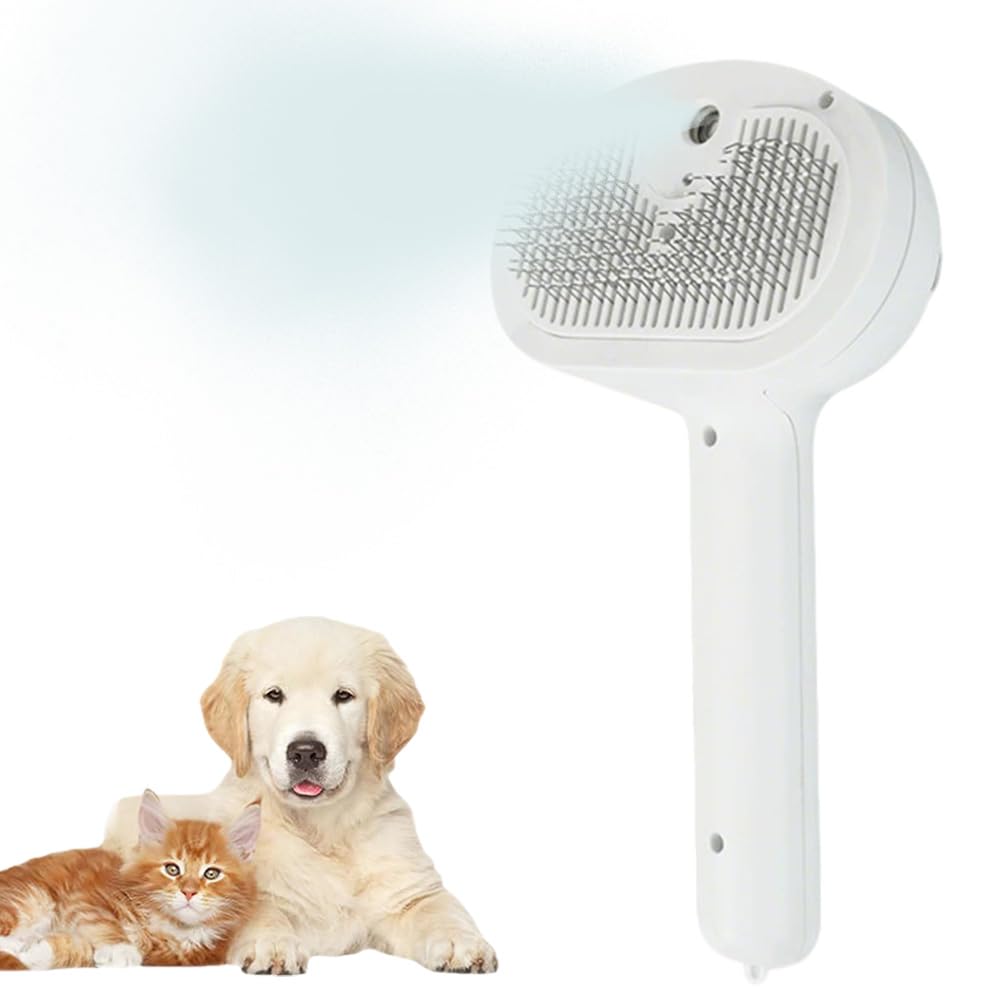 3 in 1 Cat Steam Brush Pet Spray Hair Removal Comb, 2025 New Upgrade Pet Steam Groomer Brush, Steam Dog Brush for Shedding Pets Grooming Comb for Massaging and Cleaning (White)