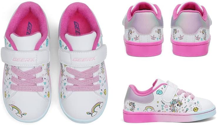 GEERX Toddler Girl Shoe Lightweight Casual Adjustable Strap Cute Unicorn Sneaker Comfortable for Walking Running (Infant/Toddler/Little Kid)