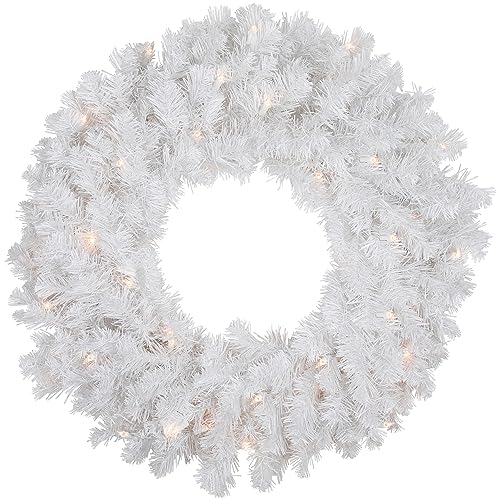 Northlight Pre-Lit Snow White Artificial Christmas Wreath with Clear Lights, 24
