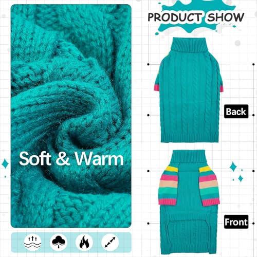Image of Dog Sweater for Small Dogs, Turtleneck Pullover with Sleeve, Green M