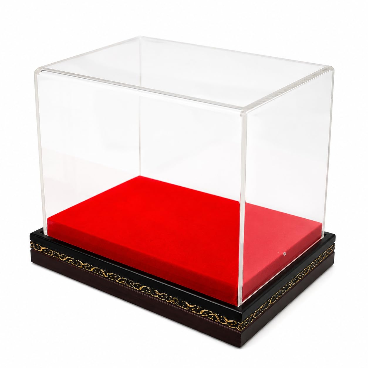 OSG Transparent Idol Display Box Set (Pack of 1) | Red Velvet & Golden Base | Clear Acrylic Murti Showcase Case | Medium 6x6 & Small 5x5 Inch | Dustproof Temple Decor Gift-image-16