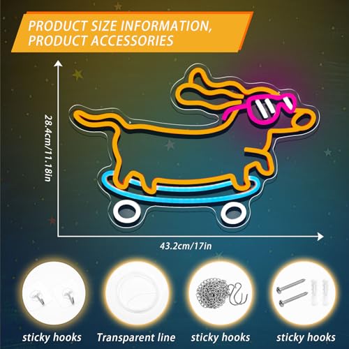 Image of Dachshund Neon Sign Dimmable Led Skateboard Dog Neon Sign With Glasses Led Light Sign for Pet Shop Animal Bedroom Decor Art Wall Decor Gift for Pet Dog Lover Kids Room