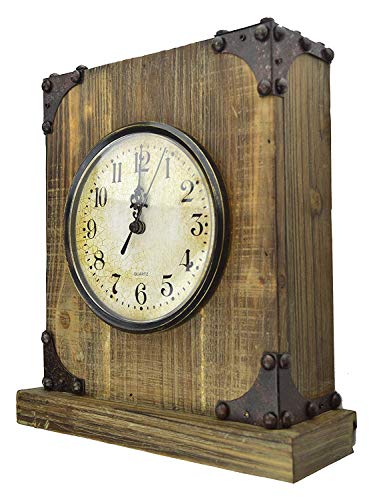 Lulu Decor, Reclaimed Wood, Shabby Chic Rustic Wood Tabletop Clock with Antique Look. Key Holder in Hidden Area (Desk Clock)
