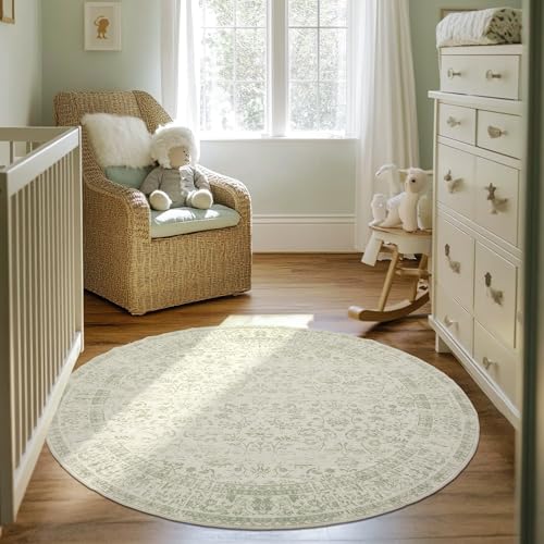 Tapete redondo BILEEHOME 6 pies lavable verde salvia miniatura 4
