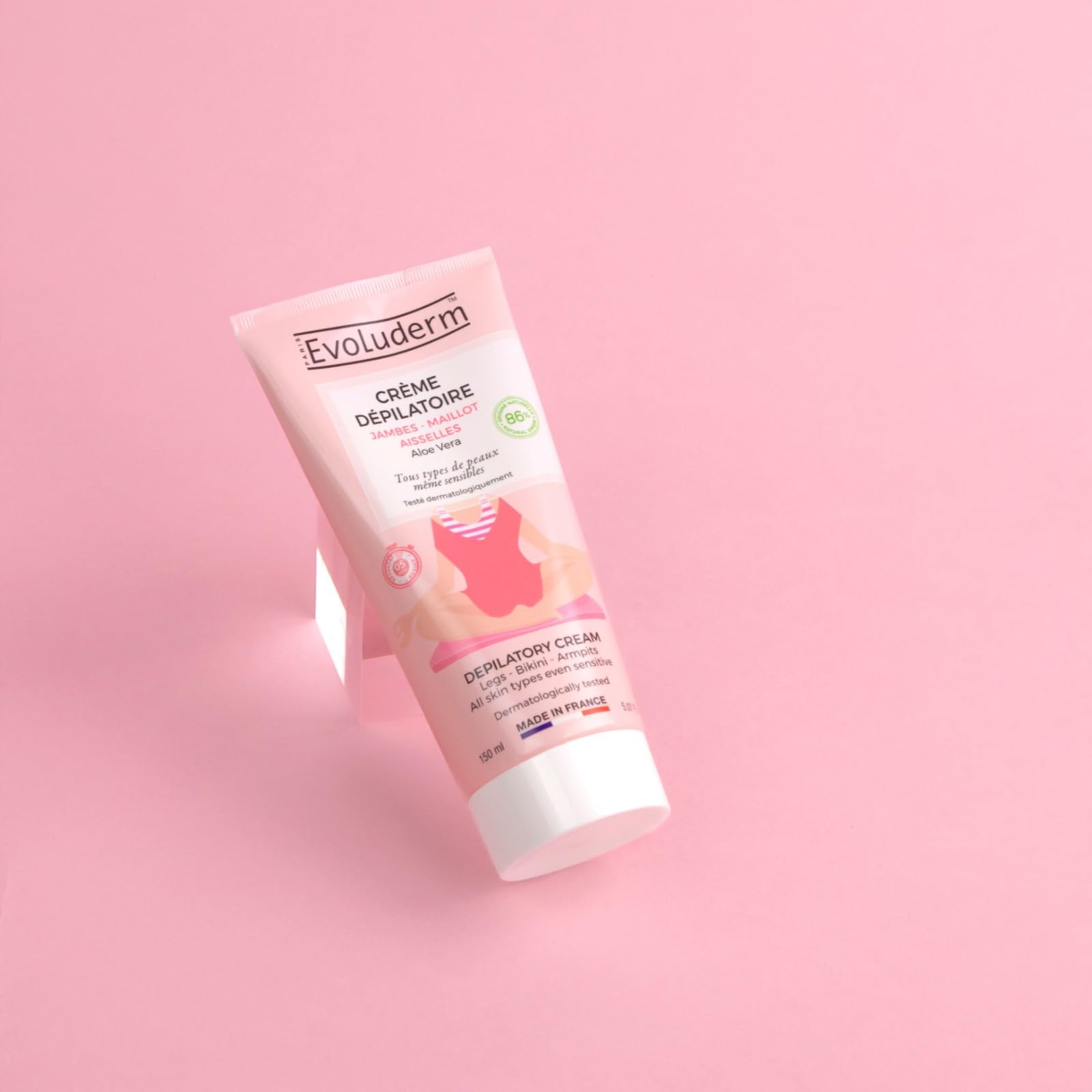 EVOLUDERM – Crème Dépilatoire Jambes - Maillot - Aisselles – 150 ml – 86% d’Origine Naturelle – Végan – Fabrication Française – Lot de 3 x 150 ml