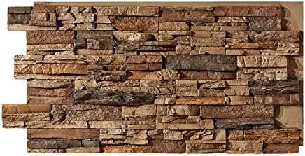 AZ Faux High-Density Polyurethane Faux Stone Wall Covering Panels for Interior and Exterior Decor | Stacked Stone Siding Panel with Touch-Up Kit | Sedona | 48''L x 24''H x 2''D | 1-Pack | Cognac Brown