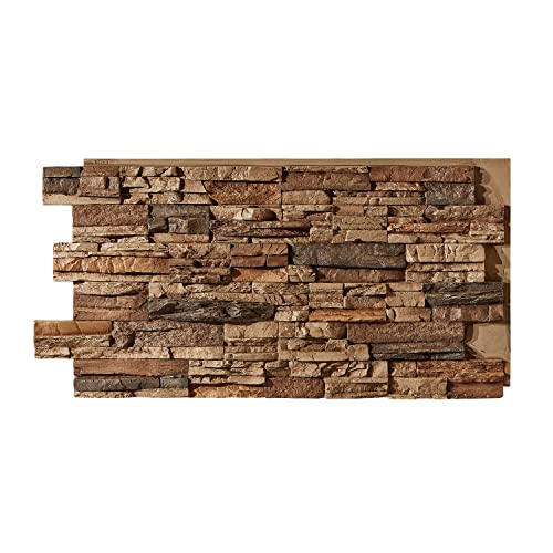 AZ Faux High-Density Polyurethane Faux Stone Wall Covering Panels for Interior and Exterior Decor | Stacked Stone Siding Panel | Sedona | 48' L x 24' H x 2' D | 1-Pack | Cognac Brown
