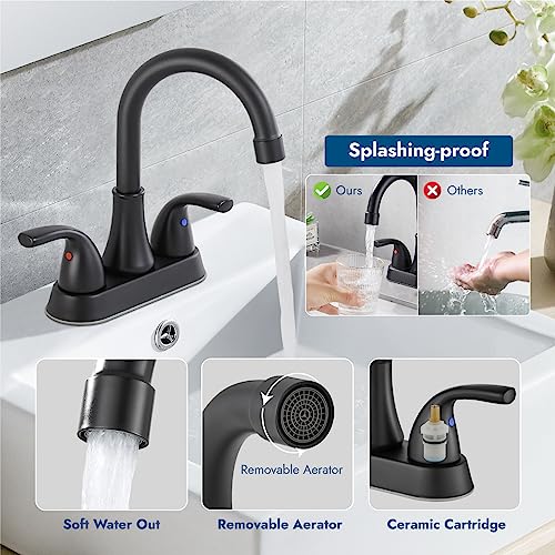 Cinwiny 4 Inch Centerset Bathroom Sink Faucet Lavatory Basin Mixer Tap Matte Black Double Hole Two Handle Swivel Spout 360 Degree Deck Mount Vanity Vessel Faucet #TOP1