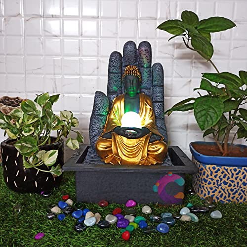 Image of Craftisana Decorative Water Fountain for Home Decor, Office, Indoor & Outdoor, Garden, Puja Room, Vaastu, Reception, Spa, Gifting. (Black Hand Buddha), Polystone