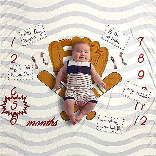 Image of Homegician Baby Cotton Swaddle Blanket, Baseball Design, 40x50 Inch, Includes Props, Marker, and Birth Announcement Cards, Unisex