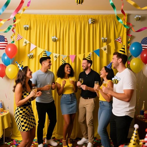 Image of 2 Panels Yellow Backdrop Curtain, 10 x 10 Feet Polyester Background Curtains for Parties, Weddings, Baby Showers, Halloween, Christmas, Birthday Party Photoshoot Backdrop Curtains Decorations