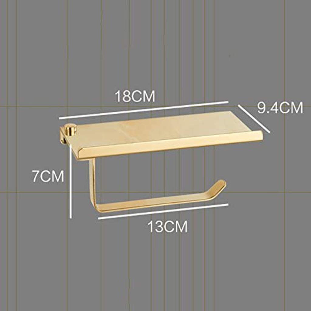 HLTYGWX Porta Carta igienica da Bagno in Ottone a Rotolo Singolo, Dispenser da Cucina, Appendiabiti Tradizionale, Montato a Parete, Oro