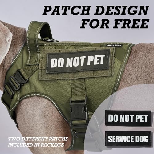 Image of Tactical Dog Harness for Large, No Pull Adjustable Reflective MOLLE Service Dog Harness with Do Not Pet Patches, Military K9 German Shepherd Dog Vest for Training Walking Hunting Green