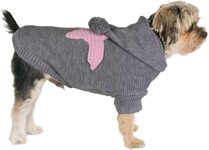 Világosszürke kutyapulóver kapucnival és csillag mintával