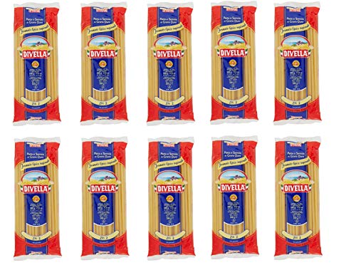 Lot de 10 pâtes Divella 100 % italiennes Ziti N° 2 Cuisson 8 minutes 500 g