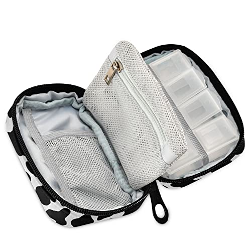 Image of Cow Print Pill Case, Weekly Portable Pill Bag Container 7 Days Pill Box Organizer Vitamin Supplement Holder with Zipper for Travel Family Business