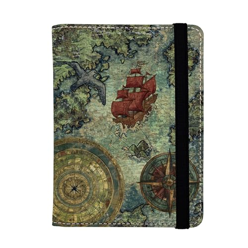 Old Pirate Map Passport Holder for Women and Men PU Leather Passport Cover for Travel