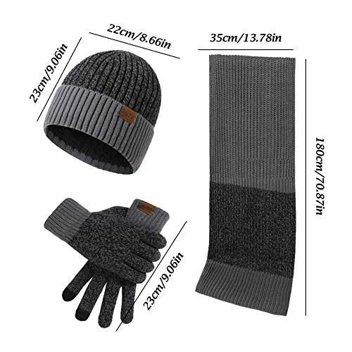 Conjunto de 3 peças de gorro de malha + cachecol longo + luvas para tela sensível ao toque, Cinza es