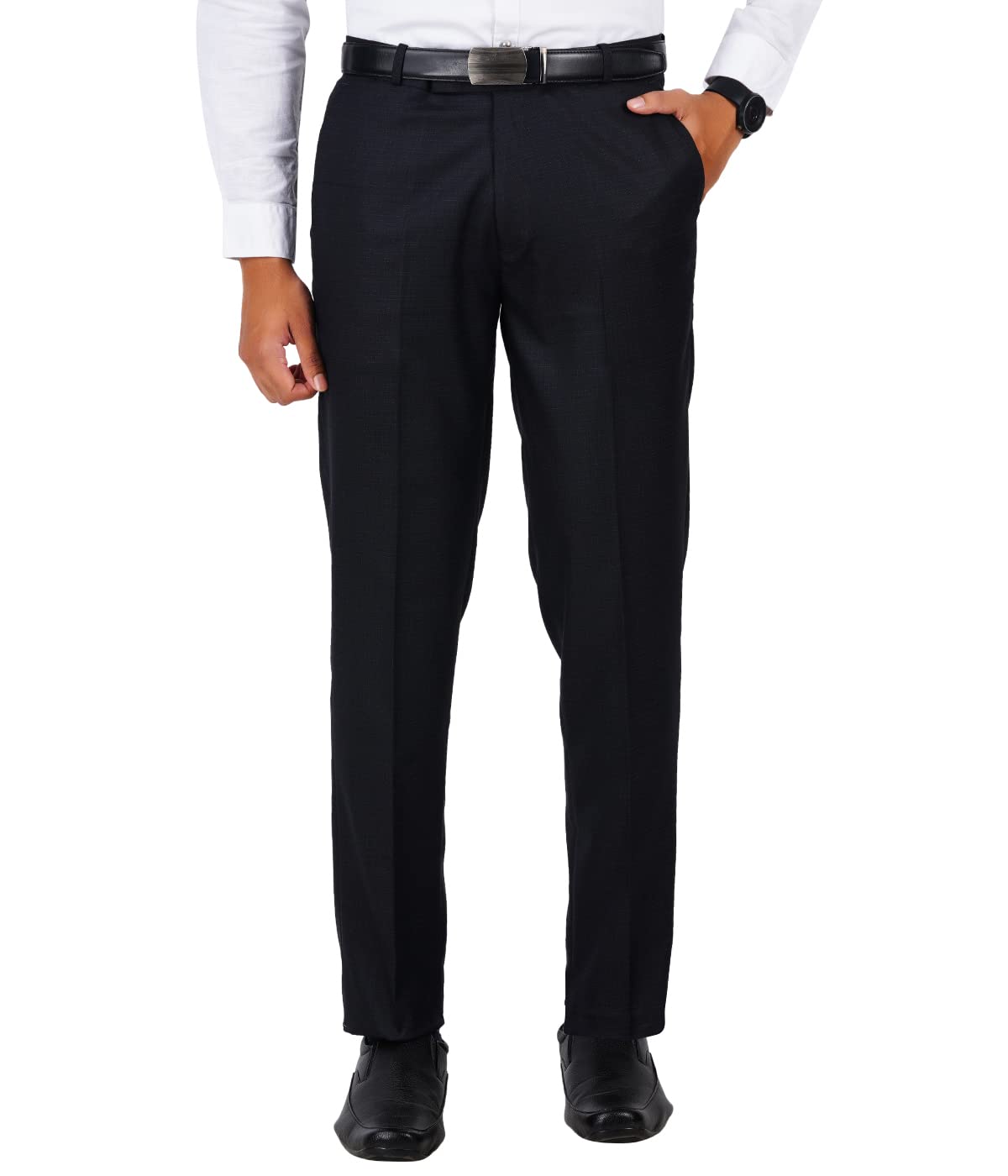 McHenry Men's Wrinkle Free Polyester Blended Stretchable Self Design Formal Regular Fit Trousers