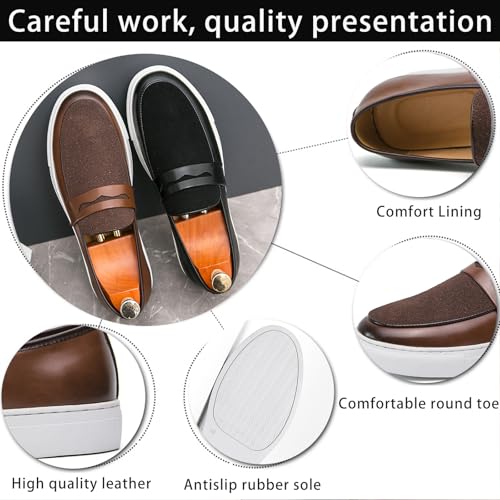 Men's Suede & Leather Penny Loafers Comfort Round Toe Slip On Anti-Slip Sole Dress Walking Shoes for Business Daily Wear & Driving3