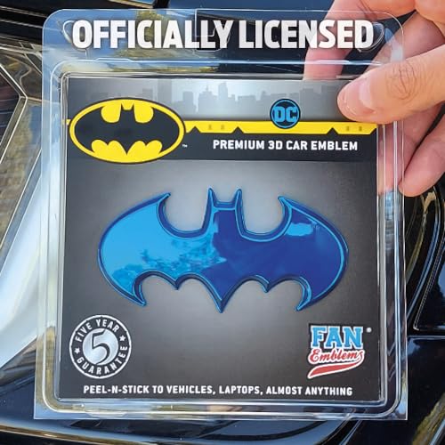 Image of Fan Emblems Batman 3D Car Badge - 1989 Batwing Logo (Blue Chrome: 3.8 x 1.8 x 0.2 inches)