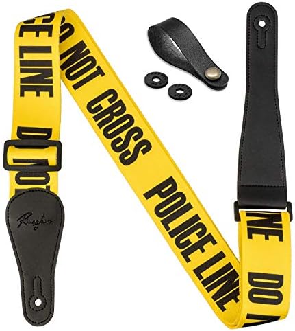 Rinastore Guitar Strap Yellow POLICE LINE Includes Strap Button & 2 Strap Locks Shoulder Straps For Bass, Electric & Acoustic Guitars