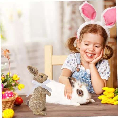 Figurine de lapin de Pâques en résine avec nœud de 21 cm pour déco