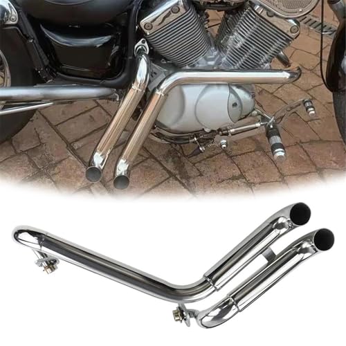 排気部 に適合するヤマハ ビラーゴ XV 250 125 ステンレススチール マフラー サイレンサー パイプ オートバイ 2-インツー 排気管 クローム/ブラック 排気ドラッグパイプ(Chrome)
