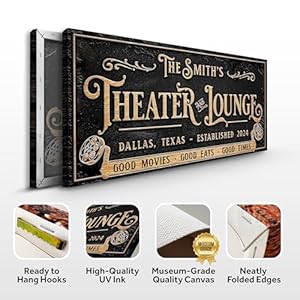 Tailored canvases theater sign custom movie theater decor unique home theater wall art personalized cinema room canvas stylish theater room decor ready to hang art  urban country home decor