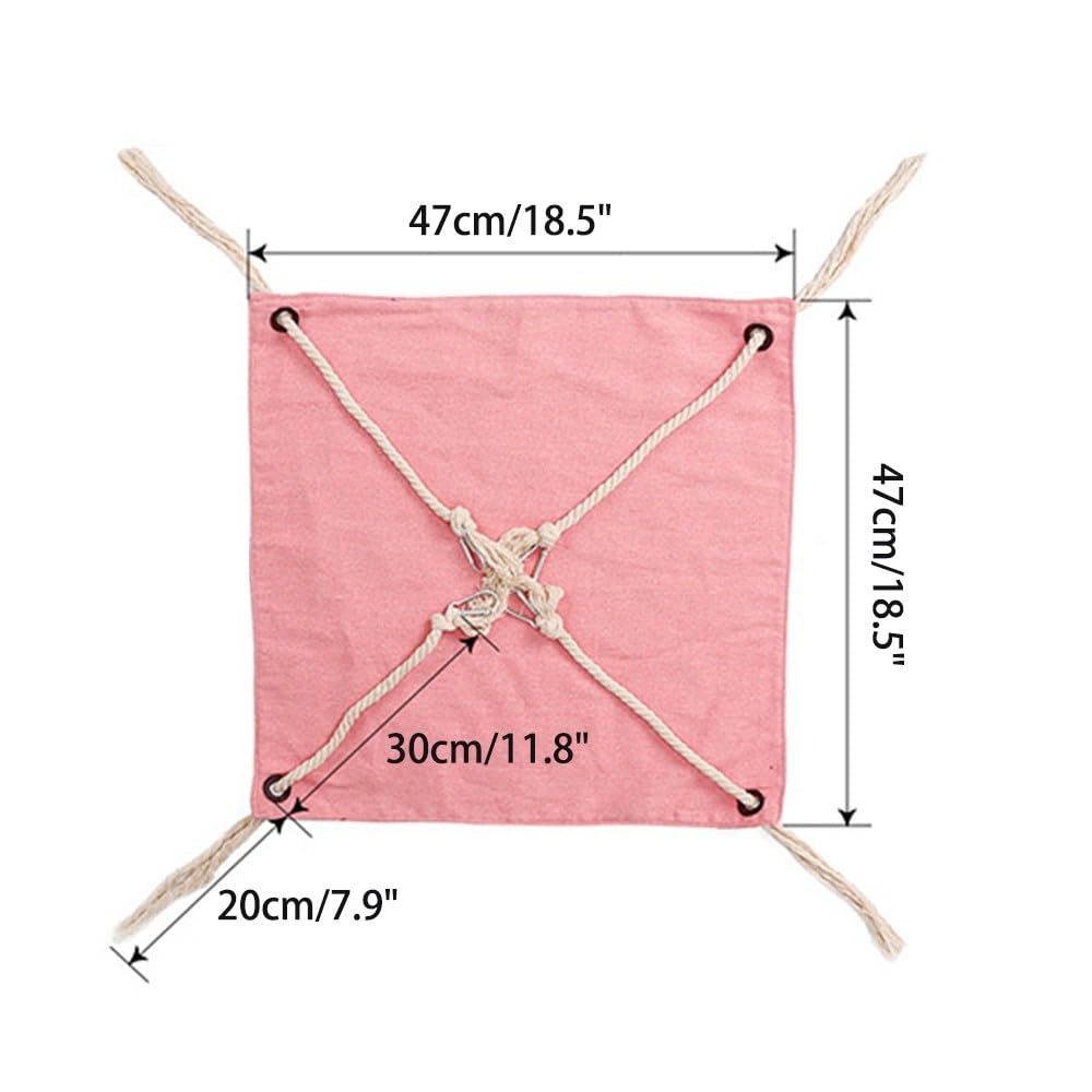 DONGKER Hamac Cage pour Chat,Nid Suspendu Respirant pour Animaux de Compagnie en Coton et Lin avec 4 Crochets pour Chats de Moins de 7Kg/15 Lbs Lapins Furets Chinchillas