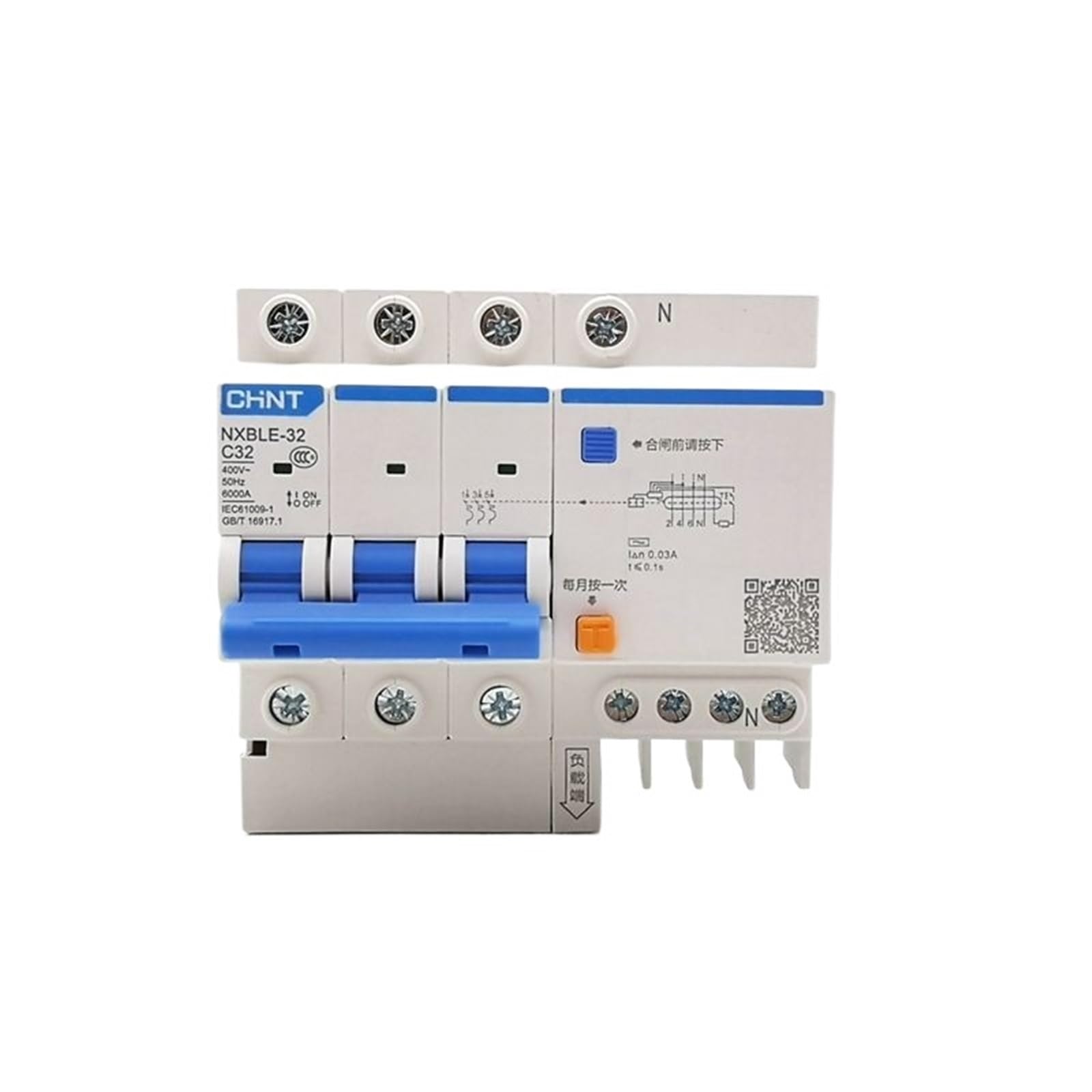 Residual Current Operated Circuit Breaker NXBLE-32 3P+N C10A 16A 20A 25A 32A RCBO DZ47LE-32 3P+N Circuit Breaker(10A)