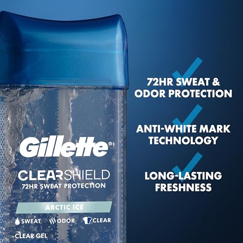 Image of Gillette Antiperspirant and Deodorant for Men, 72hr Instant Sweat & Odor Protection, Long Lasting Freshness & Protection, Anti-White Mark Technology, Clear Gel, Arctic Ice Scent, 3.8 oz