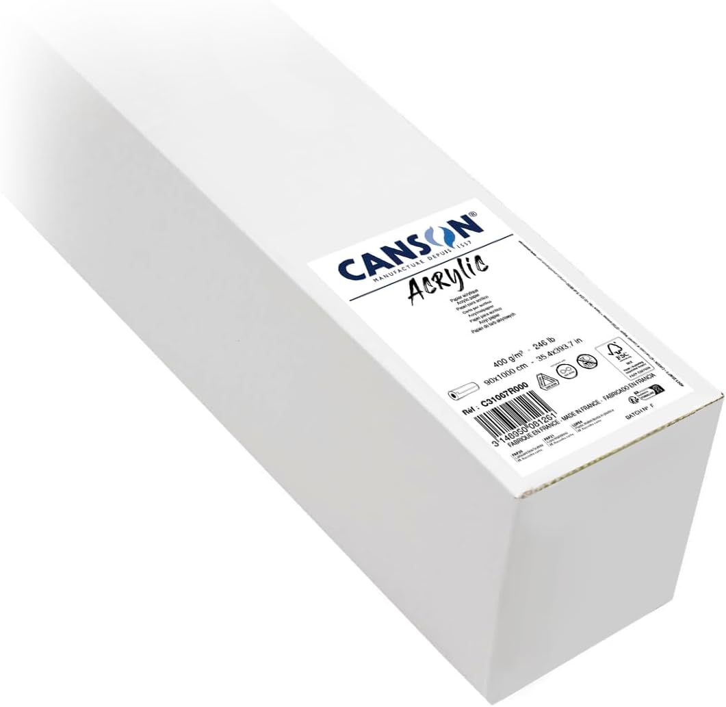 CANSON Acrylic, Acrylic Paper, Canvas Grain, 400 GSM, Roll, 0.9 x 10 m, Natural White