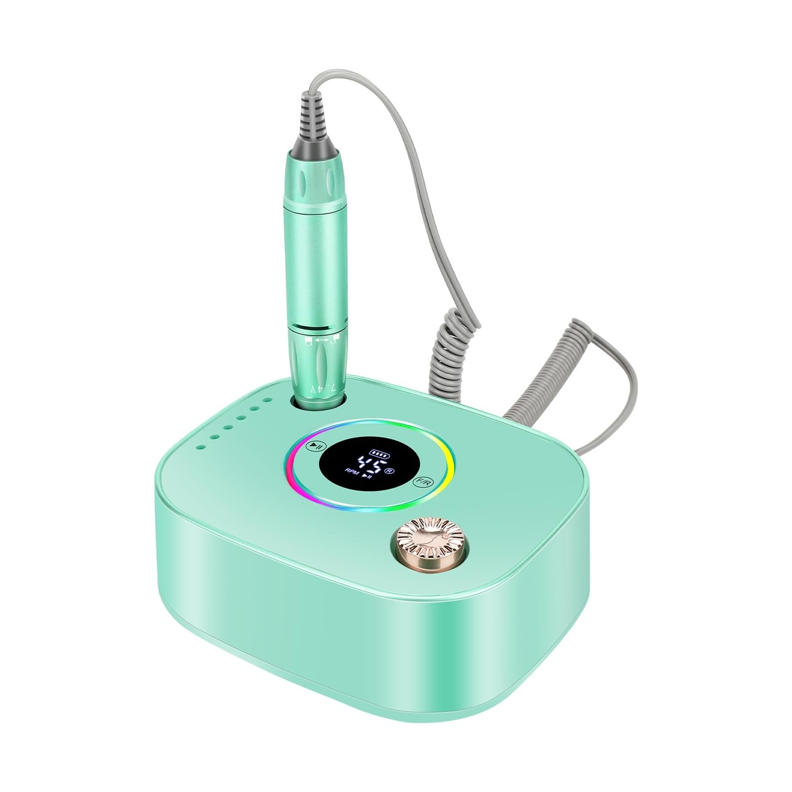 Nagelfräser, 45000 U/min Nagelschleifer-Set, Mühle for Maniküre mit LED-Anzeige, geräuscharmer elektrischer Maniküre-Bohrer(Green)