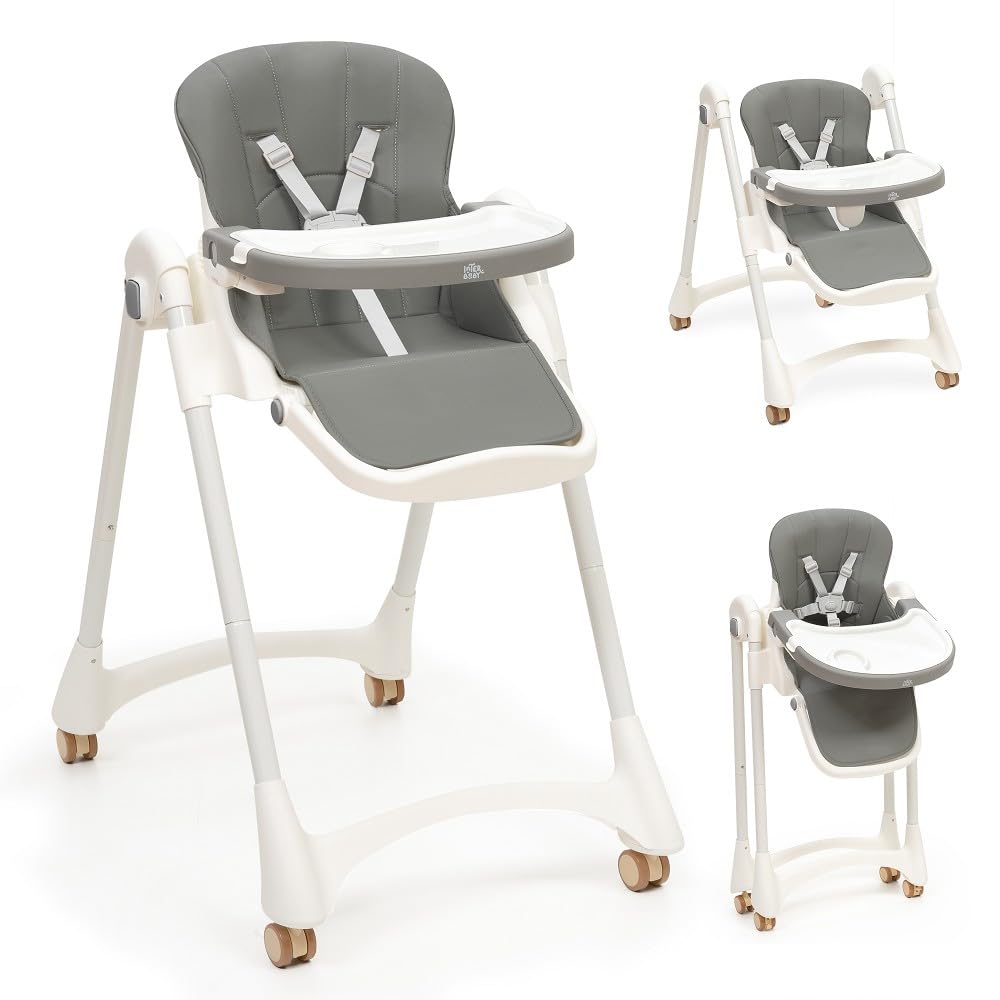 Interbaby Krzesełko do karmienia dziecka w wieku od 6 do 36 miesięcy, maksymalne 20 kg, aluminium, 3-stopniowa regulacja oparcia, regulowane nogi i taca, pas bezpieczeństwa