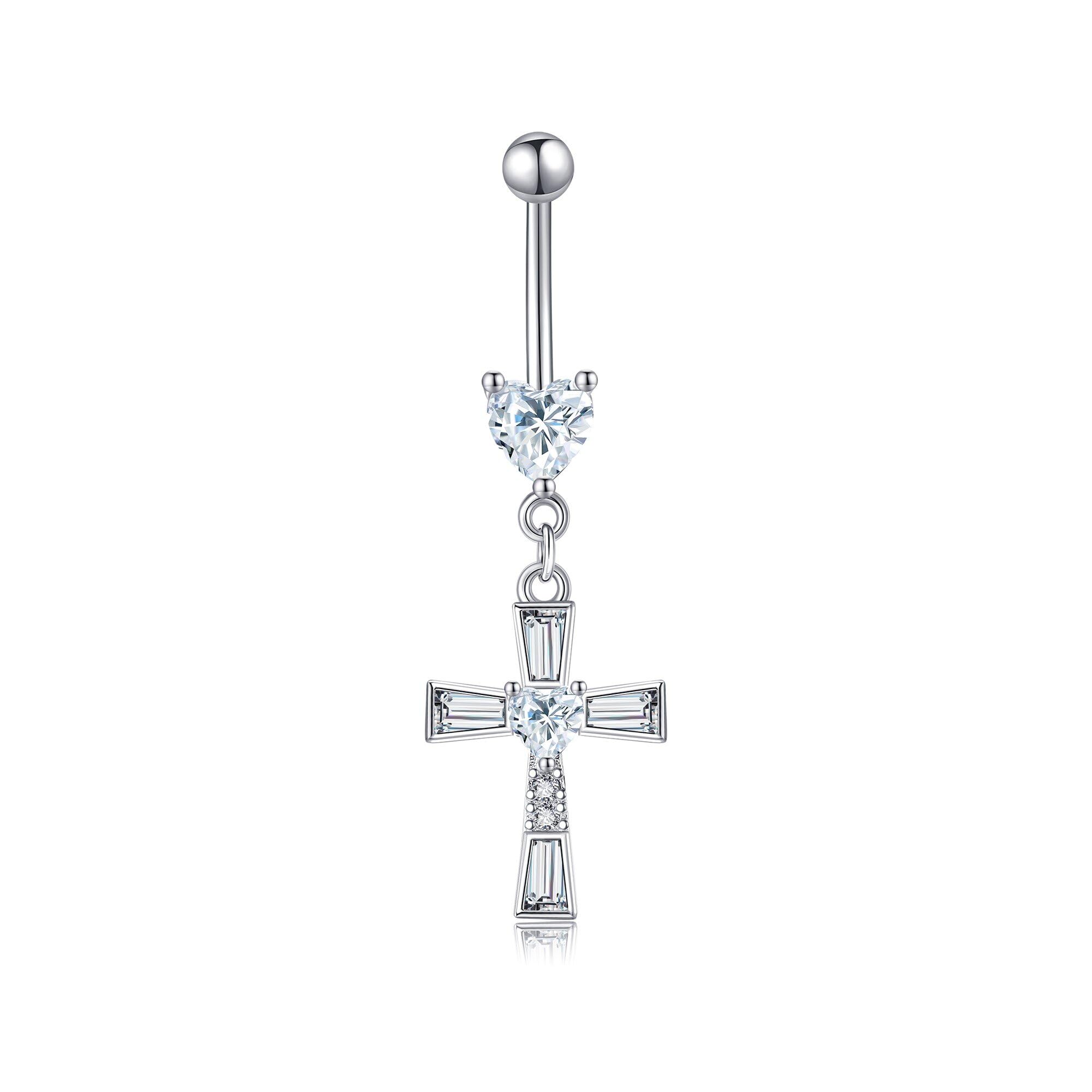 DAYLINLOVE Hängend Bauch Nabel Ring 925 Sterling Silber Bar Schmetterling/Kreuz/Jade/Schwangerschaft Bauch Nabel Piercing Körper Nabel Ring Schmuck Geschenke für Damen Mädchen Mütter