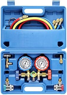 Orion Motor Tech 3 Way AC Diagnostic Manifold Gauge Set for Freon Charging, Fits R134A R12 R22 and R502 Refrigerants, with 5FT Hose, Tank Adapters, Adjustable Couplers and Can Tap