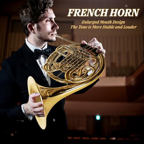Double French horn F/Bb 4 keys, French horn lacquered gold, comes with case, mouthpiece, gloves, cleaning cloth, brush - Thumbnail 6