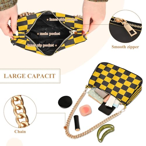 Bolsa Tote para Mujer con Cadena y Rayas Amarillo Negro miniatura 2