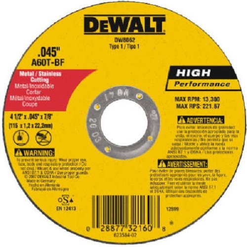 DeWalt DW8062 4-1/2" x .045 x 7/8" Type 1 Metal Cut Off Wheel - Quantity 125