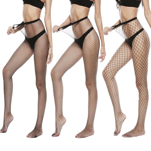 3 PCS Women Sexy Tights, Fishnet Stockings Tights, Thigh-High Black Socks,High Waist Stockings