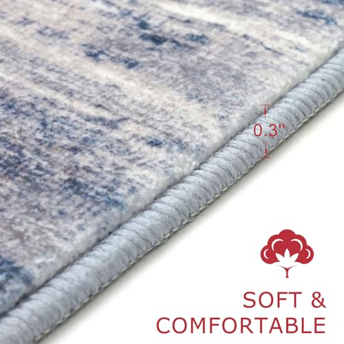 KOZYFLY Modern Abstract Washable Rug Runner 2x5 Hallway Rug Runner Non-Slip Soft Kitchen Runner Rugs, Distressed Grey-Blue Striped Carpet for Entryway Bathroom Laundry Room Foyer