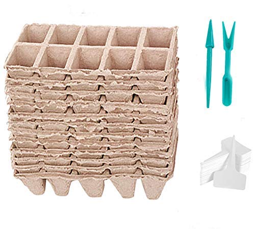 Xihaoer Plantable Seed Starter Tray - 10 Seedling Trays met 100 Peat Pods | Biologisch afbreekbare Composteerbare Plantenpotten | Turfpotten voor Seedlings Seed Starter Tray | Bonus 10 Plant Labels (turfpot 2)