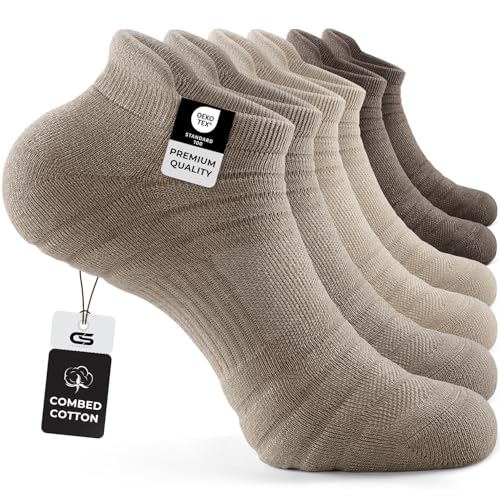 CS CELERSPORT 6 Pack Athletic Running Ankle Socks Low Cut Cushioned Tab Sports Socks Men Women Brown Large