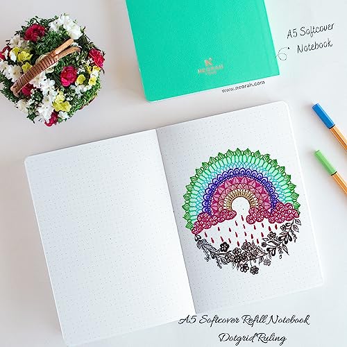 Image of NEORAH - A5 Dotgrid Notebook SOFT COVER | Organiser REFILL | Dotted notebook Journal | 110 GSM | 160 pages (Size 21 cm x 14.8 cm)Planner Journaling Writing Note Taking Diary, Travellers Journal- TEAL