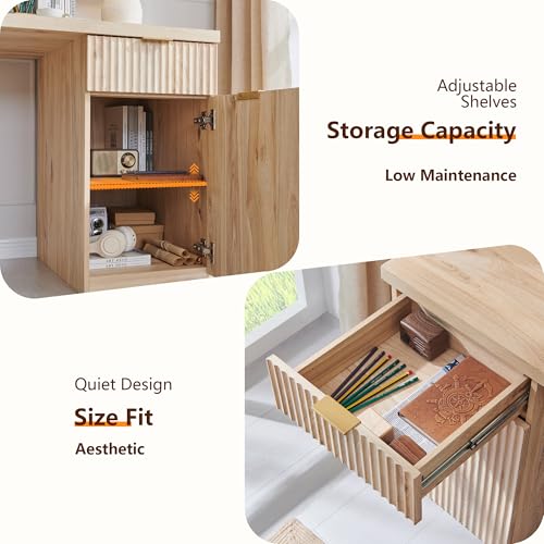 Image of 60 inch Fluted Office Home Desk, Reversible Left‑Right Cabinet, Built‑in Outlet | Reversible design lets you fix the cabinet on left‑hand or right‑hand side to fit your room layout